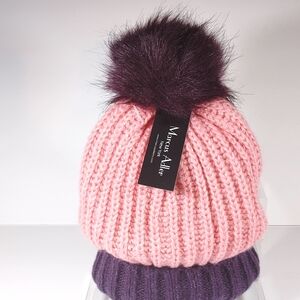 Marcus Adler Winter Chunky Knit Pom Hat Pink Purple Over Ears NWT